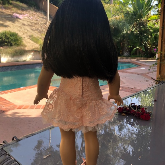 American Girl Doll with peach lace dress  and sandals - Picture 4 of 9